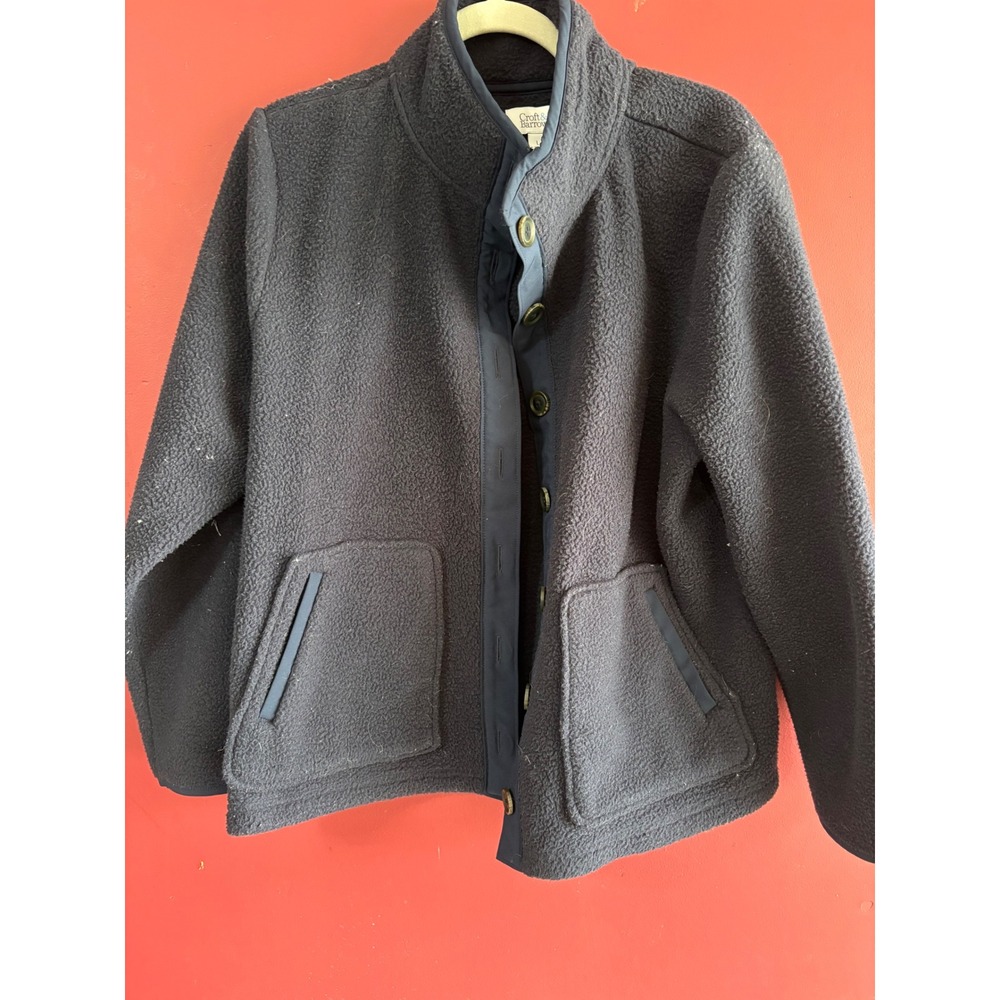 Croft & Barrow Mens Navy Blue Fleece Jacket Mock Neck Button Front Size L